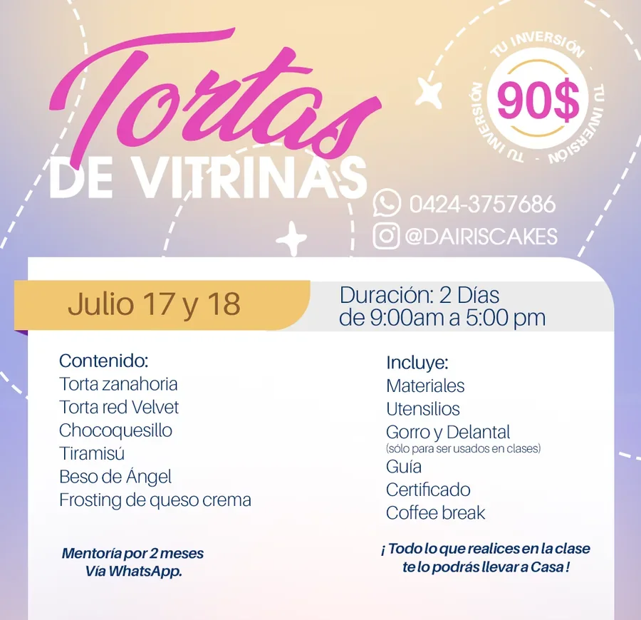 Tortas de Vitrinas: red velvet, tiramisú y más