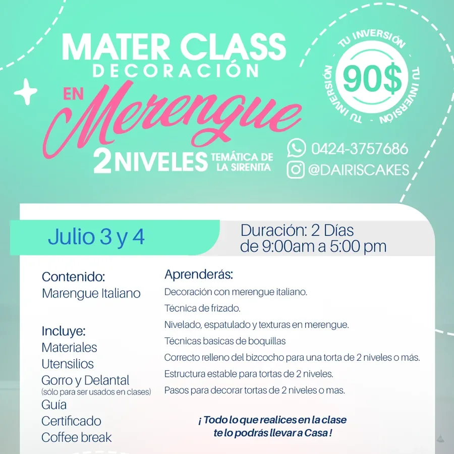 Master Class Decoración en Merengue — 2 Niveles, temática La Sirenita